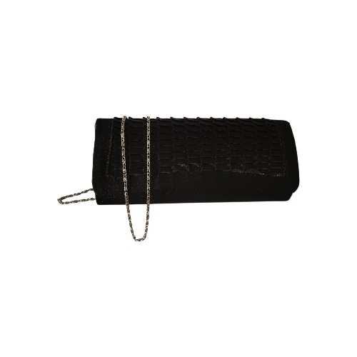 Chic Black Textured Clutch With Chain